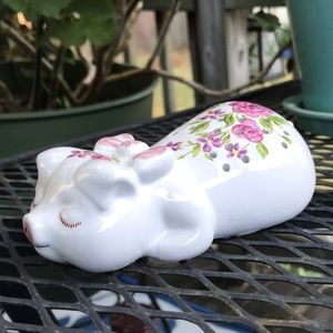 Vintage Avon Ceramarte Brazil Floral Ceramic Hand  Painted Pig Powder Shaker